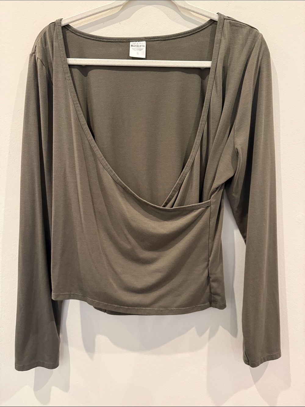 Athleta Olive-Tone Long Sleeve Wrap Top